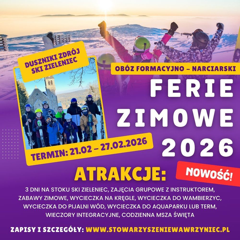 Plakat: Zimowy Obóz Narciarski 2026, Duszniki-Zdrój